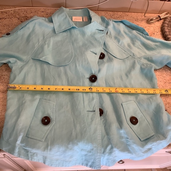 Chico’s Linen Blue Turquoise Jacket Size XL (3) - Picture 8 of 11